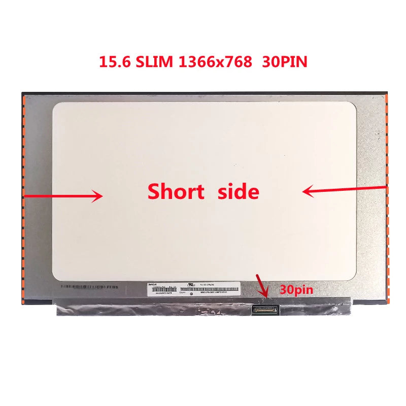 A 15.6-inch slim laptop screen with a 30-pin connector, displayed against a white background.